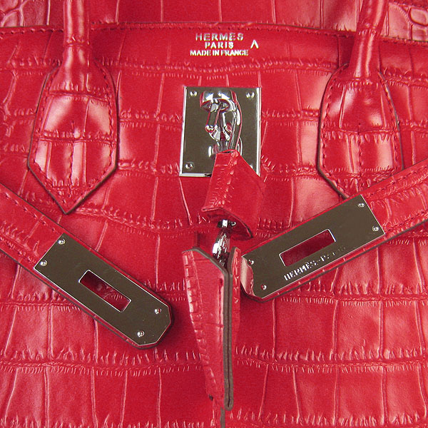 Replica aHermes Birkin 30CM Crocodile Veins Bag Red 6088 On Sale - Click Image to Close